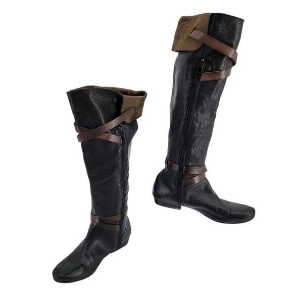 Eric Michael Leather Boots Equestrian Pirate Tall Strappy Black Size 37 EUR - Picture 1 of 10